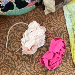 Misses Girls Large Fabric Flower Headbands in Dark Pink & Light Pink